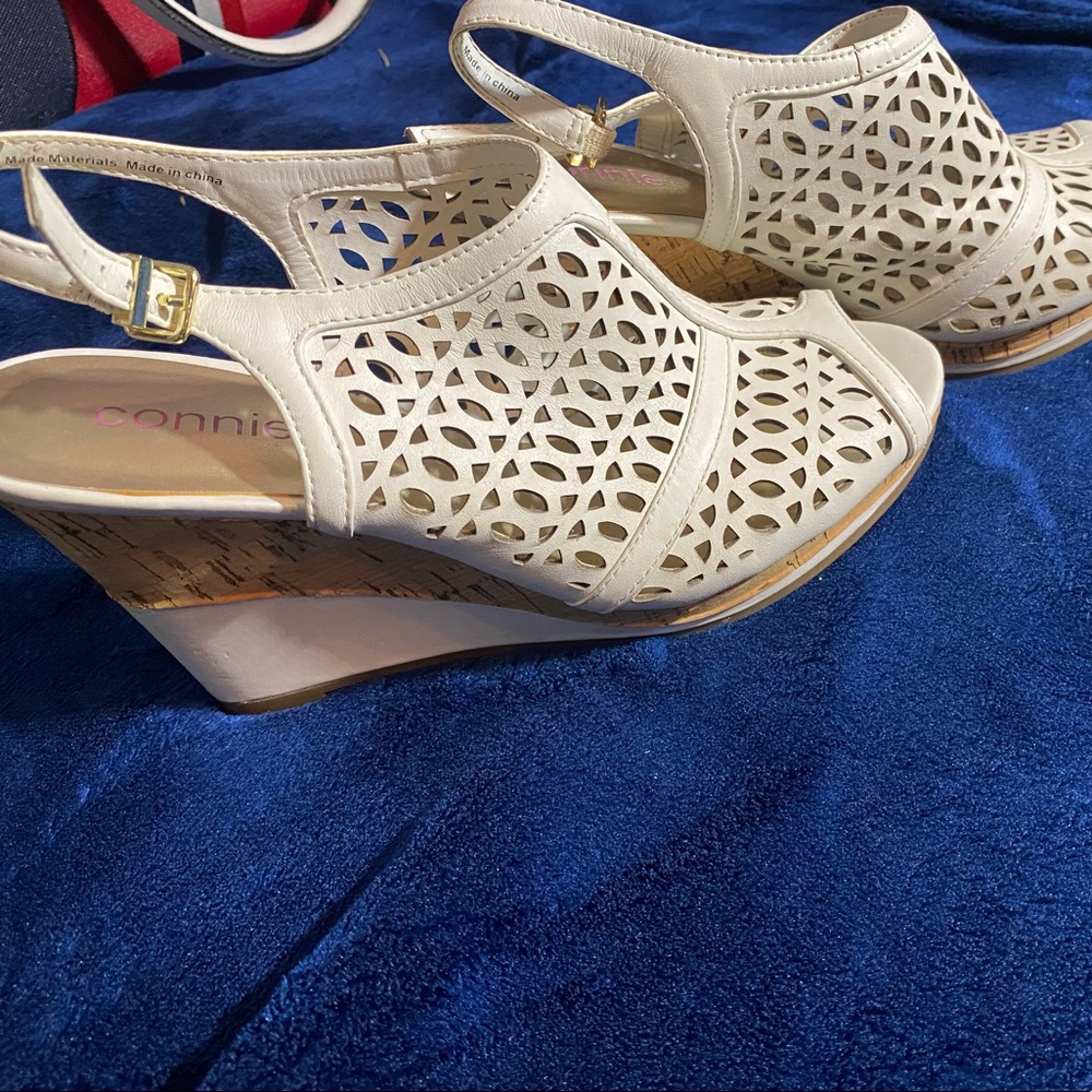 White wedged heel sandals